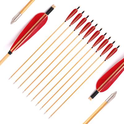 China Hunting Archery Wooden Arrow OD 8mm With 5 Inch Traditional Turkey Red Feather Arrow For Hunting for sale