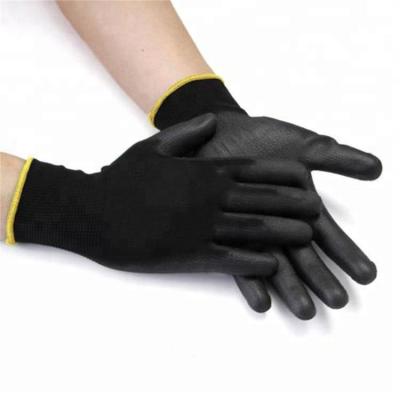 China OEM / ODM Logo Printing Gardening Polyester / Nylon Black PU Safety Work Gloves for sale