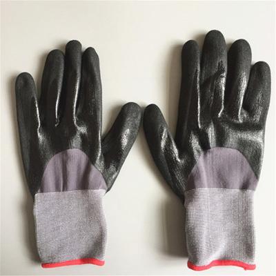 China 15G Nylon Spandex Double Gardening Nitrile Coated Grip Oil Resistant Waterproof Gloves for sale