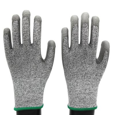 China Gardening Seamless Knitted 13G PU Coated HPPE Cut Resistant Gloves for sale