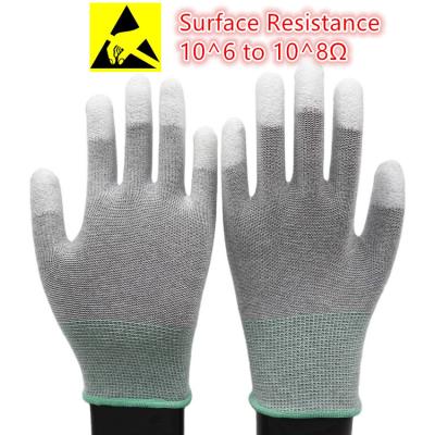 China Antistatic Carbon Fiber ESD Gloves PU Gardening Fingertips Coated Protective Gloves for sale