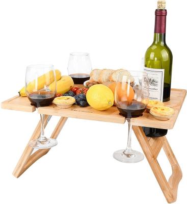 China Camping Wooden Foldable Outdoor Table Wine Table Portable Folding Picnic Table With Cup Holder for sale