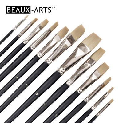 China Oil and Acrylic Paint Oil Painting Brush Long Pig Handle Flat Synthetic Bristle Brush Wood Artist Set for sale