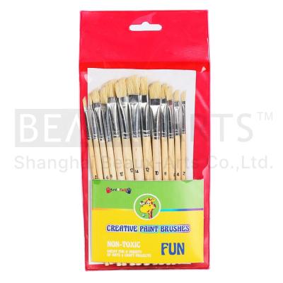 China Wholesale Acrylic/Oil Artist Brush Flat Hog Bristle With Wooden Handle Brushes For Oil Painting for sale