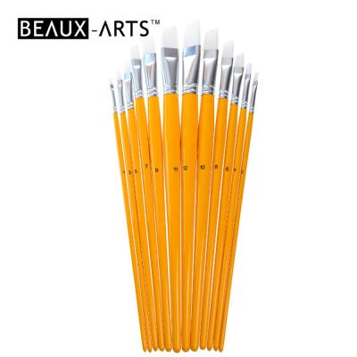 China Artist Paint Brush Set Acrylic Angular White Aluminum Olive Long Yellow Birch Wood Handle Acrylic Paint Brush Set for sale