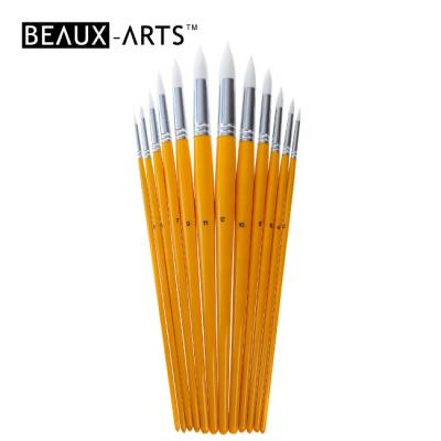 China Artist Synthetic Round White Aluminum Olive Oil Paint Brush Set Long Yellow Birch Wood Handle Acrylic Paint Brush Set for sale