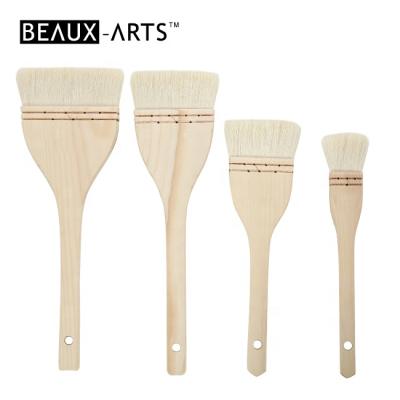 China Watercolor Painting Professional Pure Goat Hair Flat Shading Paint Brushes Wooden Long Pin Handle Watercolor Wool Hakes Brush for sale