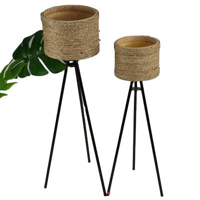 China CLASSIC Vegetable Plankton Handmade Garden Decor Flower Pot with Metal Legs for sale