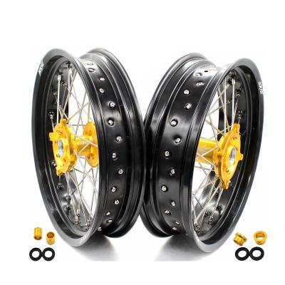 China 6082-T6 KKE Aluminum 3.5*17/4.5*17 Supermoto wheels set fit for SUZUKI RMZ250 2007-2021 RMZ450 2005-2021 anodized racing gold hub for sale