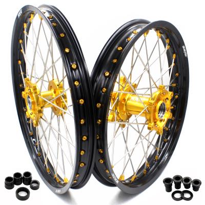 China 6082-T6 aluminum KKE 2 racing wheel motocross rims tuned fit SUZUKI RM125 RM250 1996-2008 with gold alloy nipples for sale