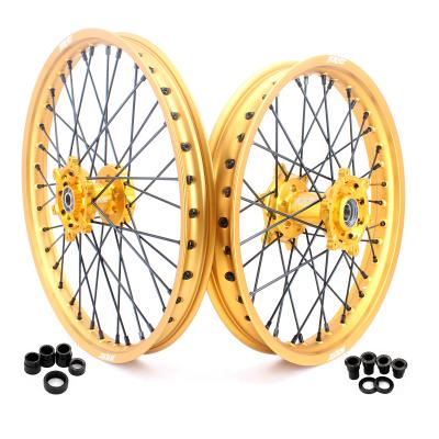 China 6082-T6 KKE Motocross Birt Bike Wheels Aluminum Rims Set Fit 1996-2008 SUZUKI RM125 RM250 Gold Hub With GLM Rims Black Spoke And Nipples for sale