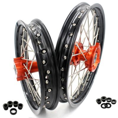 China 6082-T6 KKE 14/12 Mini Kid Aluminum CNC Anodized Hub Wheel Compatible With KTM65 SX 2002-2021 Hub Black Orange Rim for sale