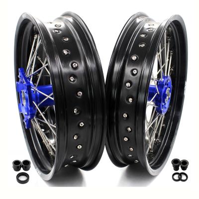 China 6082-T6 KKE 3.5/4.25 Aluminum Fit For 2008-2011 YAMAHA WR250X Supermotard Wheels Aluminum Rims Set Blue Hub Black Rim for sale