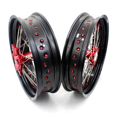 China 6082-T6 Aluminum KKE 3.5/4.25 Supermotard Wheels Rims Set Fit For HONDA XR650L 1993-2019 Anodized Aluminum Red Hub Black Rim for sale