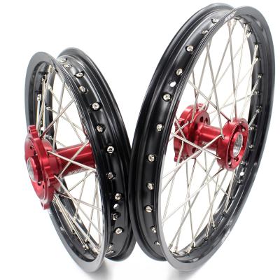 China Spoked Aluminum Kid's 6082-T6 Big Wheels KKE 19/16 Motorcycle Rims Set Compatible With HONDA CR80 1993-2002 CR85 2003-2008 Red Hub for sale