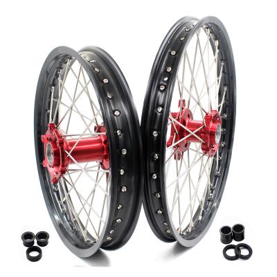 China 6082-T6 Aluminum KKE 21/18 Enduro Spoked Off Road Motorcycle Dirt Bike Wheels Rims Set Fit BETA RR 2013-2020 Alloy Anodized Red Hub Black Rim for sale