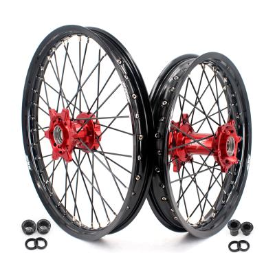 China 6082-T6 Aluminum KKE 21/18 Dirt Bike Off Road Motorcycle Wheels Rims Set Fit RR BETA 2013-2020 Alloy Anodized Red Hub Black Spoke for sale