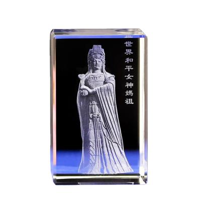 China China Mazu 3D Chinese inside carving crystal handwork goddess crystal mazu as home souvenir tourists religious craft for sale