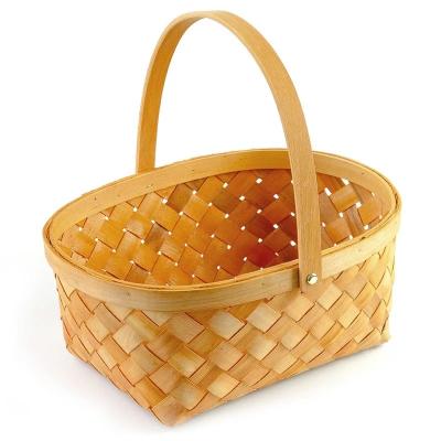 China Amazon Best Selling Hand Folding Woven Wood Chip Picnic Storage Basket With Folding Handle for sale