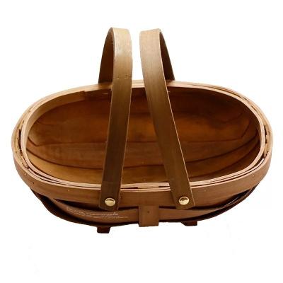 China Wooden Portable Oval Bread Flower Basket Decorative Oval Fruit Chip Picnic Japanese Style Storage Basket for sale