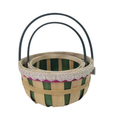 China Sustainable Hand Wooden Basket Around Nordic Style Fruit Bread Basket Gift Packing Basket for sale