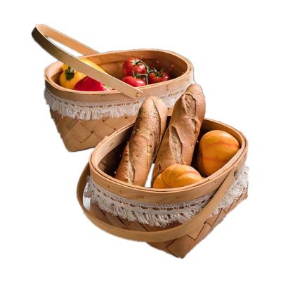 China Good quality Japanese fir wood chip woven storage basket with handle and lid for gift and sundries for sale