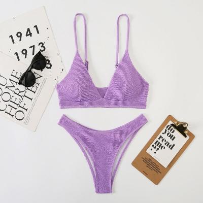 China Breathable High Cut Two Piece Textured Bikini Set Sexy Women Triangle Swimwear Both Pieces for sale