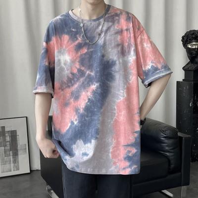 China wholesale summer custom printing men's trend style Anti-wrinkle dye loosely tying short-sleeved T-shirt for sale