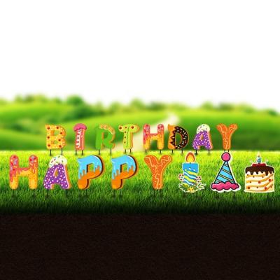 China Custom Hollow Panel Decoration Happy Birthday PP Letters Yard Signs With Stakes for sale