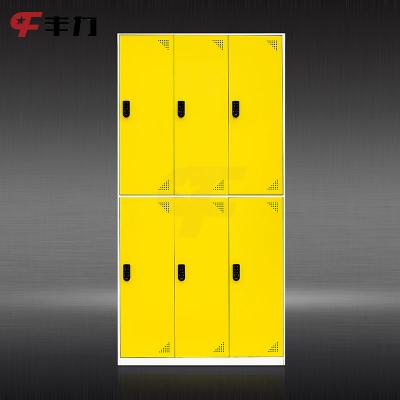 China Fit For School 6 Door Locker Colorful Yellow Steel Wardrobe Clothes Storage Metal Cabinet Closet Lockers for sale