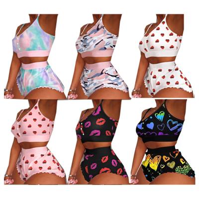 China QUICK DRY Printing 2 Piece Pajama Sets Women's Lounge Set Summer Two Piece Lounge Set for sale