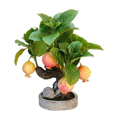 China Latest Design Eco-friendly Artificial Green Potted Plants Ornaments Bonsai Small Pomegranate Fruit Tree For Home Office Indoor Decor for sale