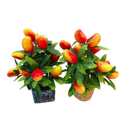 China GuangZan Handmade Small Potted Fruit Decoration Plants Wholesale Artificial Mango Bonsai Tree For Flower Garlands And Decorative Plants for sale