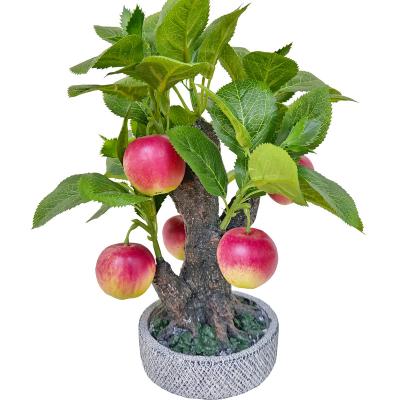 China 2022 Potted Simulation New Idea Apple Tree Green Plant Nursery Tree Bonsai Ornament Handmade Home Decoration Plastic Artificial Fruit for sale