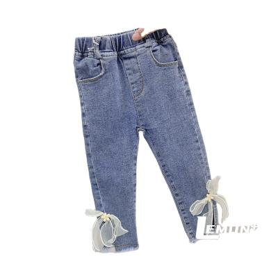 China 2021 fashion QUICK DRY kids pants sky blue color cartoon embroidery custom kids jeans for girls top jeans for girls girls 14 year old for sale