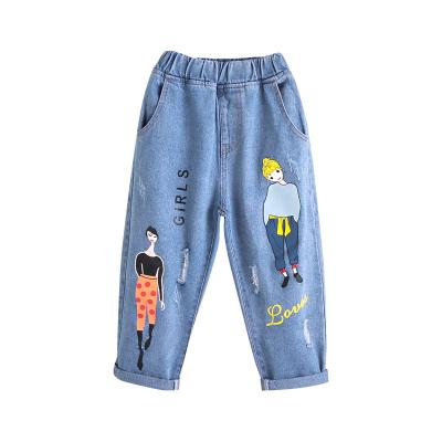 China 2021 Hot Sale Factory Wholesale Custom Cartoon Print Kids QUICK DRY Teen Girls Fashion Jeans Spring Girls' Jeans Denim Pants for gir for sale