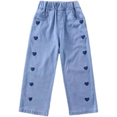 China 2021 New Girls Spring Children's Jeans Breathable Wide Leg Pants Babies Embroidered Loose Pants Autumn Trousers for sale