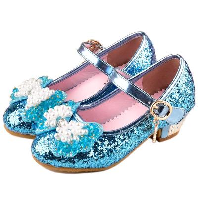 China 2020 New Authentic Light Weight Girl Princess Shoes Single High Heels Ice And Snow Artificial Qiyuan PU Year 3 To 12 Girls Shoes for sale