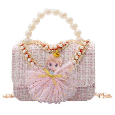 China Fasion cotton hemp children's bag princess bow beaded hand chain girl bum cute sling for girls for sale