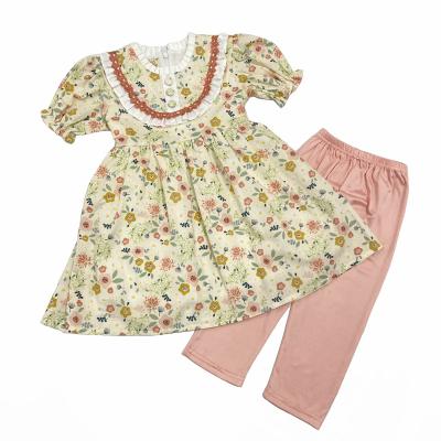 China 2021 New Sweet Babies Party Floral Design 100% Cotton Kids Clothing Ruffle Floral Sleeve Girl Dress for sale