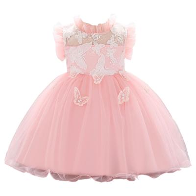 China New popular one-year-old children's dress mesh bow girl's dress washable baby dress for sale