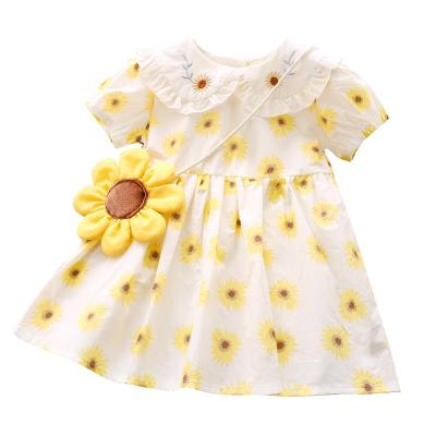 China 2021 Summer New Baby Girl's Skirt Washable A-Line Dress Sunflower Short Sleeve Collar Baby Girls' Skirt for sale