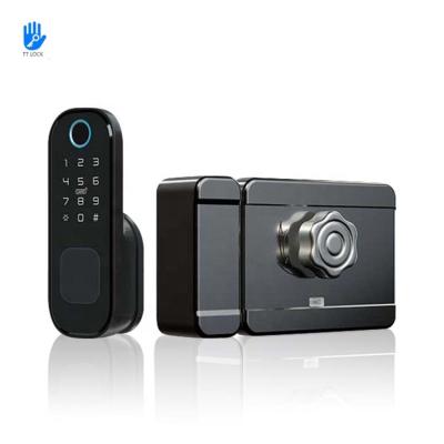 China Digital Rim Lock BLE TT Lock APP Keyless Smart Biometric Fingerprint Door Lock for sale