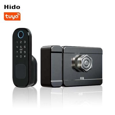 China Hido Smart Fingerprint Rim Lock Tuya APP Safety WIFI Password Digital Keyless Lock Door for sale