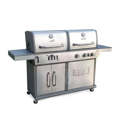 China Factory Sale Barbecue Grill Manufacturer Easily Assembled Stainless Steel Double Various Fuel Charcoal And Gas Grill for sale