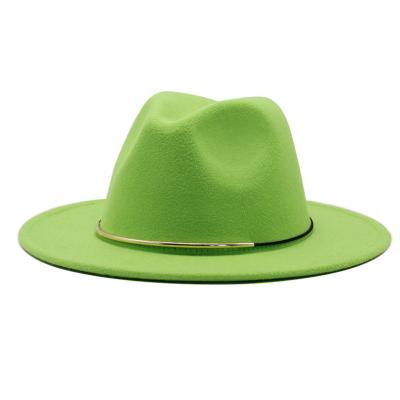 China Daily Life Solid Color High Quality Wool Felt Fedora Hats With Gold Chain Big Brim Fedora With Metal Band for sale