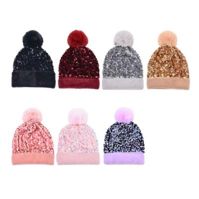 China JOINT Conservancy Hot Women Knit Beanie Winter Fur Pompom Hat Custom Acrylic Knitted Beanie Cap for sale