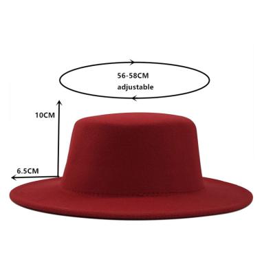 China Daily Life Classic Solid Color Unisex Fedora Hat Ladies Synthetic Wool Blend Church Derby Flat Top Hats for sale