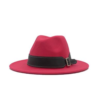 China Daily Life Mens Womens Wide Brim Wool Felt Jazz Hat Trilby Cap Party Formal Buckle Fedora Panama Hat With Belt Top in Pink White for sale