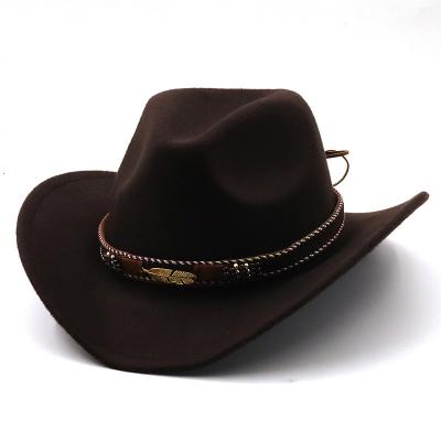 China 2021 Four Seasons Fashion Autumn And Winter Woolen Mexican Felt Hat 9 Colors Metal Leaf Belt Strap Hot Selling Cowboy Hat For Women And Men for sale